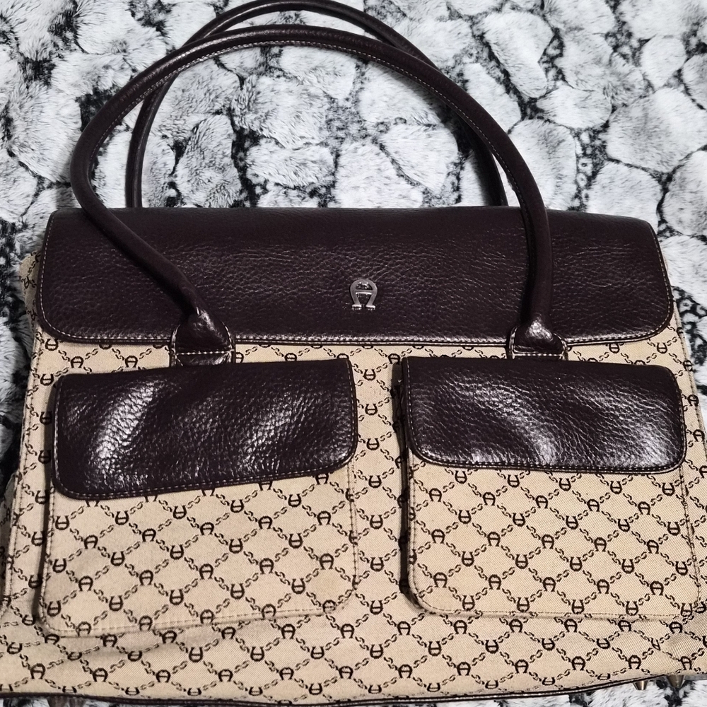 Elegant Vintage Etienne Aiger Brown and Tan Designer Handbag